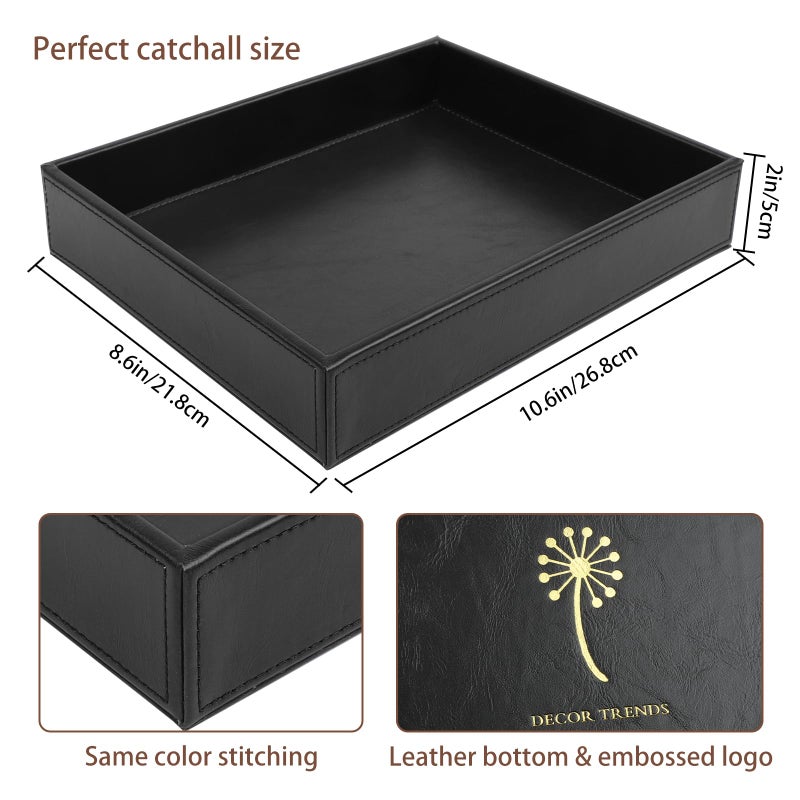 Decor Trends Leather Valet Organizer for Men - Black Catchall for Wallet, Keys, EDC, Jewelry, and Perfume - Nightstand, Dresser, and Bathroom Vanity Storage - Image 5